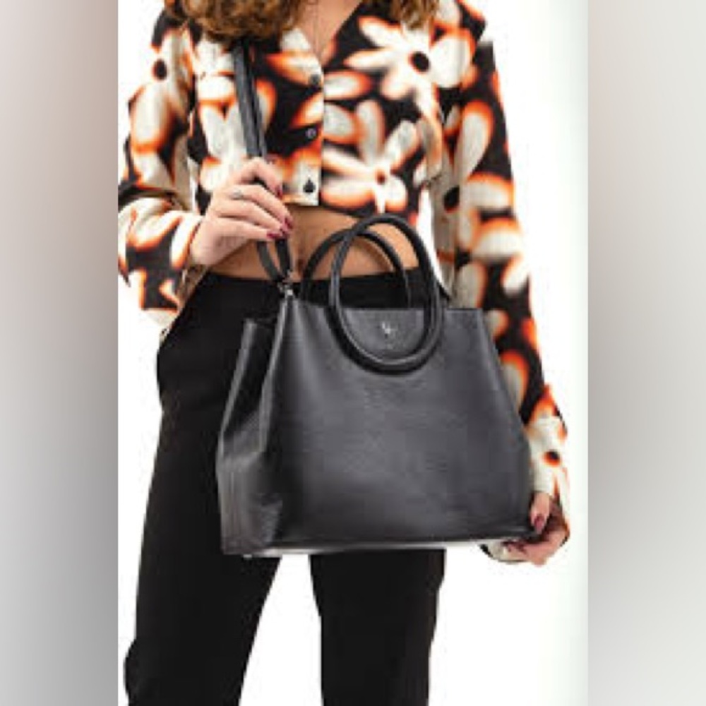 Tanca Black Leather Tote Bag medium